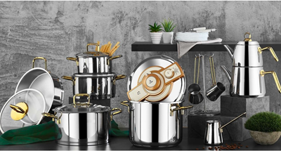 STEEL COOKWARE SET WITH GLASSLID