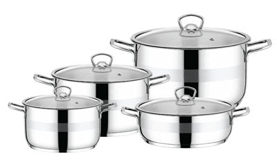 STEEL COOKWARE SET WITH GLASSLID 